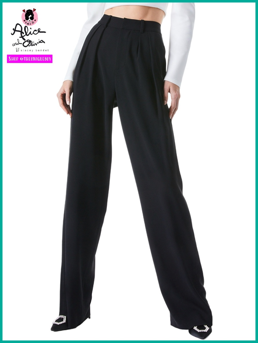 Alice + Olivia Pompey Black Pleated High Waisted Pants